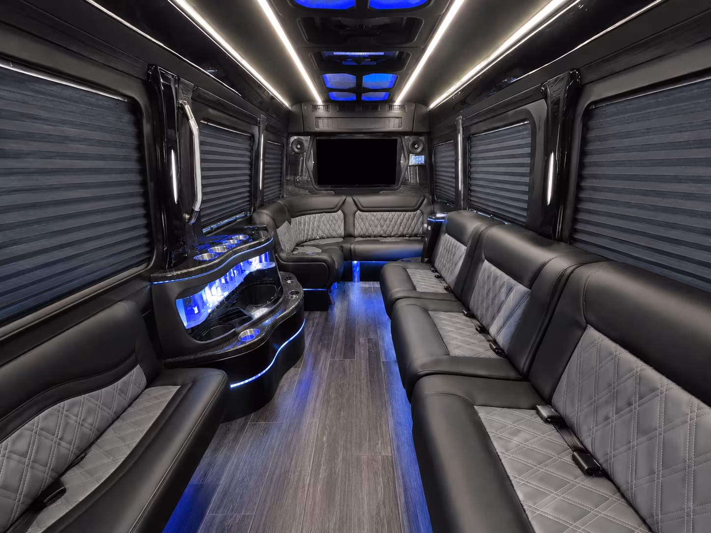 clovis 18 passenger party bus interior